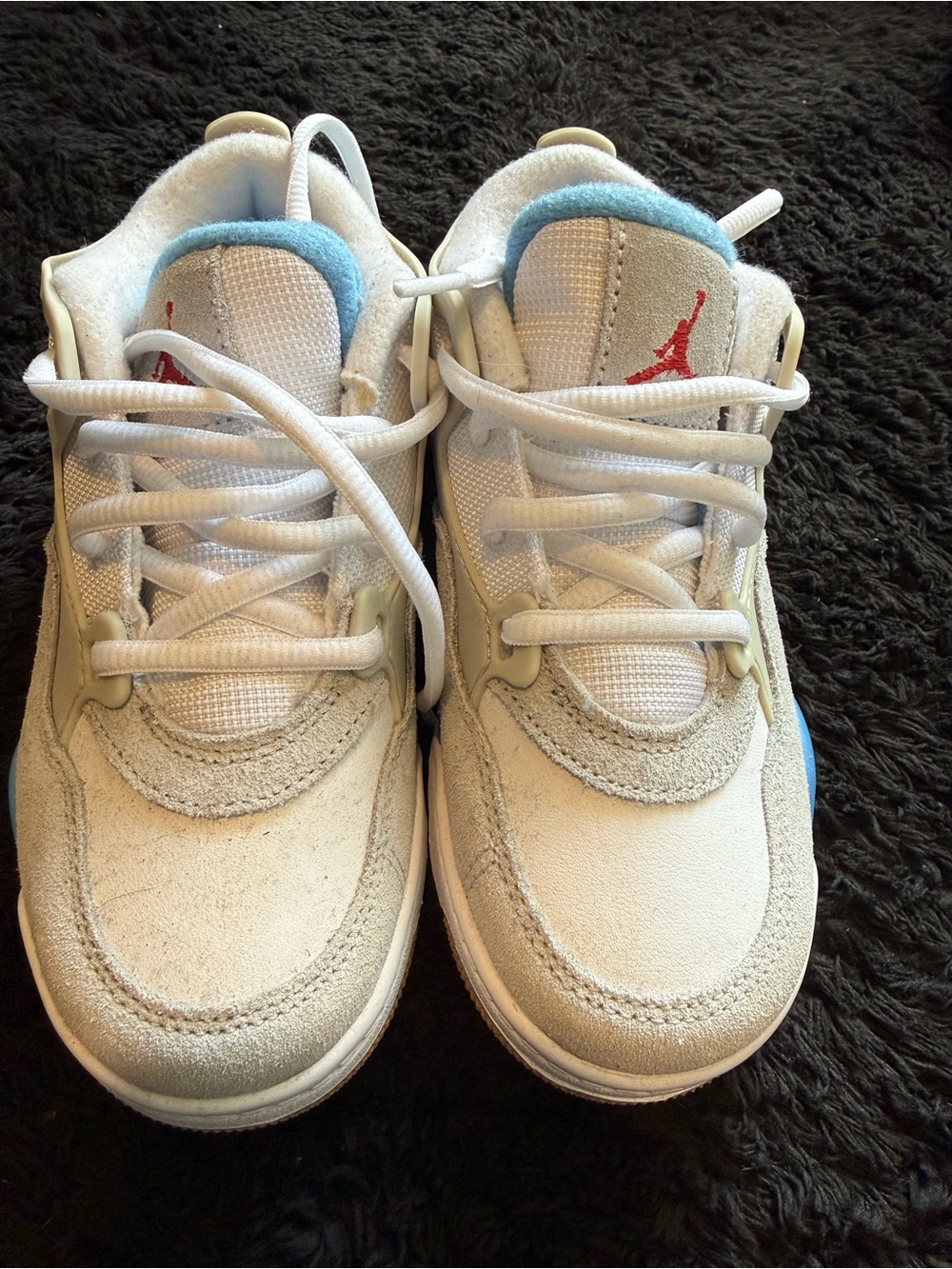 Jordan Kids White and Light Blue Sneakers with Red Jumpman